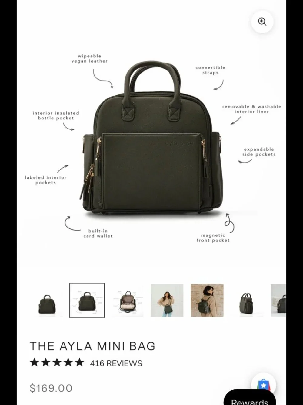 Ayla & Co Olive Green Baby Backpack - Women's Diaper Bag